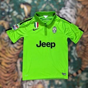 Nike Juventus 2014-15 #3 Chiellini Soccer Jersey Collared Football Shirt Green M